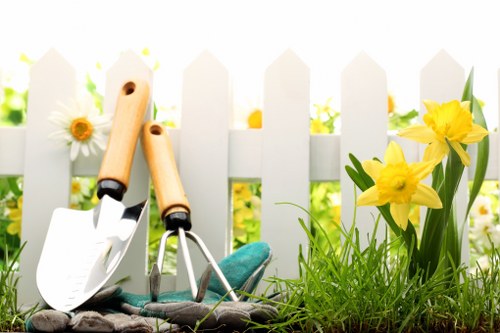Lawn mowing and garden maintenance in a small urban garden